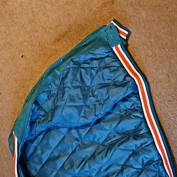 Vintage Dolphins Bomber Jacket 2XLARGE 90s Miami NFL Football Orange & Teal - Picture 11 of 14